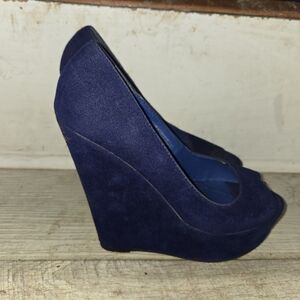 Streetwear Society Blue Wedge Peep-Toe Shoes